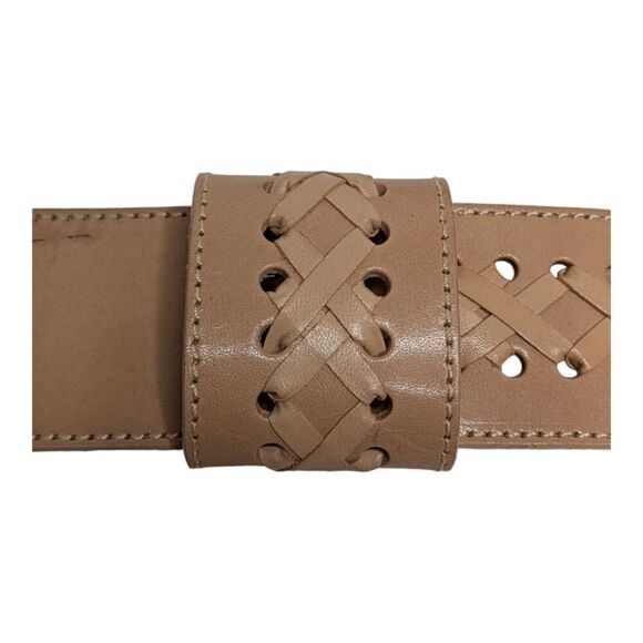 Vintage Ginnie Johansen Nude Leather Western Cross Stitch Woven Belt, S/M main image 8